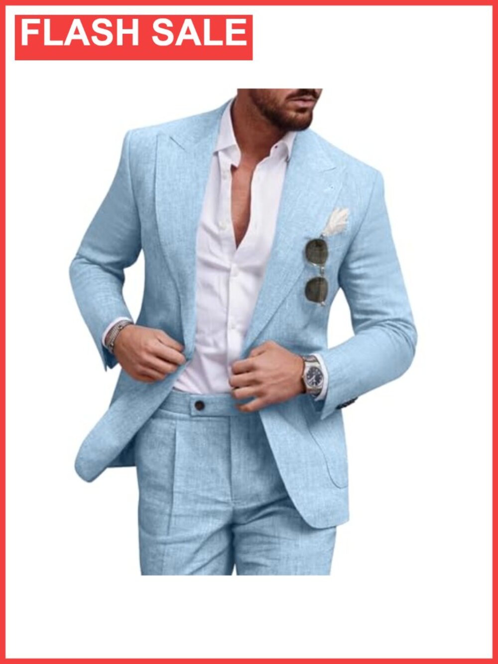 Linen Men's 2 Piece Slim Fit Suit Formal Wedding Tuxedo